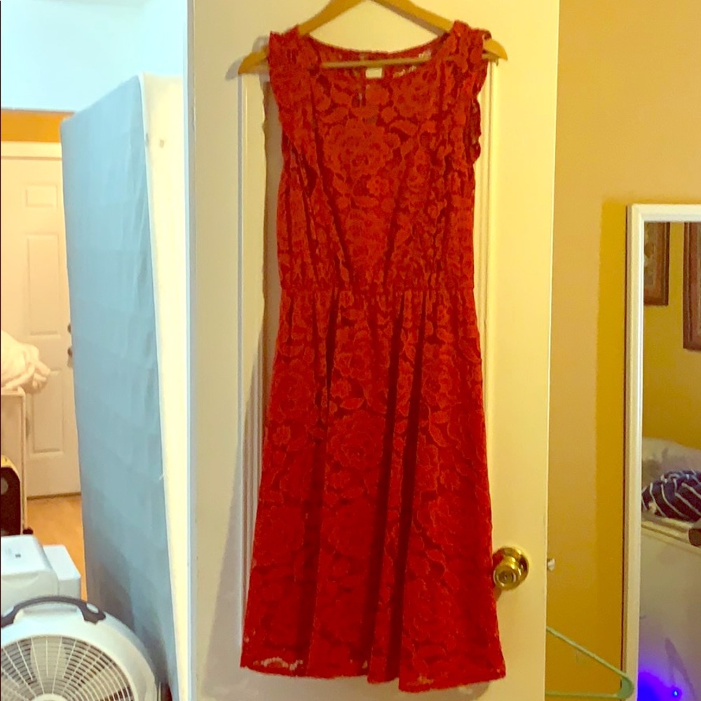 Cute lace red/orange summer dress with slip!